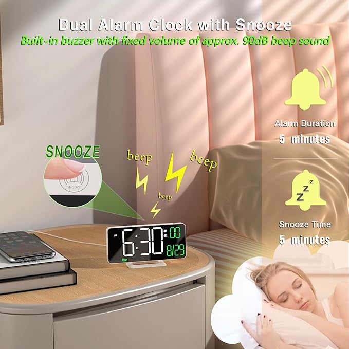 KOSUMOSU Digital Clock for Bedroom, 6.7" Desk Clock LED - Image 6