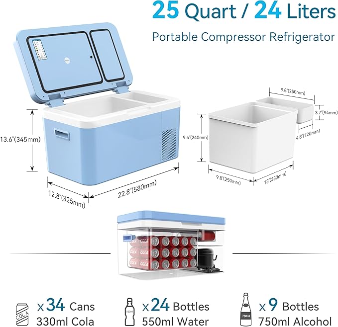 Dual Zone Car Fridge Portable 12 Volt Refrigerator 25 Quart 12V Freezer - Image 3