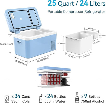 Dual Zone Car Fridge Portable 12 Volt Refrigerator 25 Quart 12V Freezer - Image 3