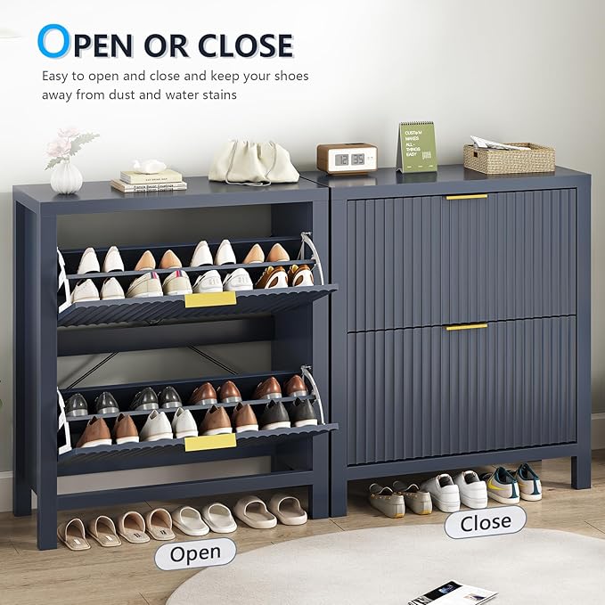 Shoe Cabinet Storage for Entryway, Fluted Shoe Cabinet - Image 7