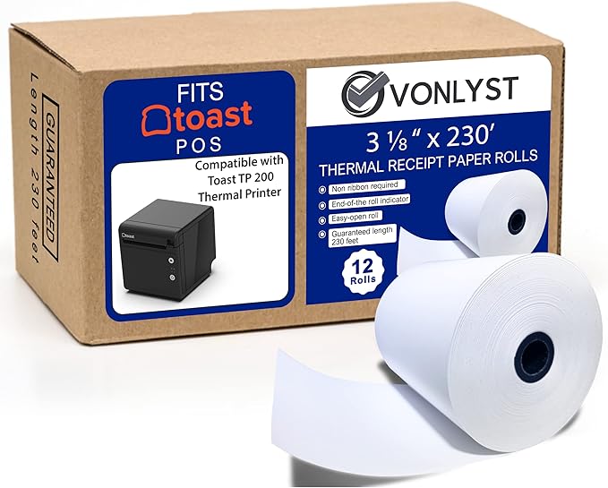 Thermal Printer Paper Roll for Toast TP200 Receipt Printer Point of Sale by VonlystReceiptPaperSpecialist
