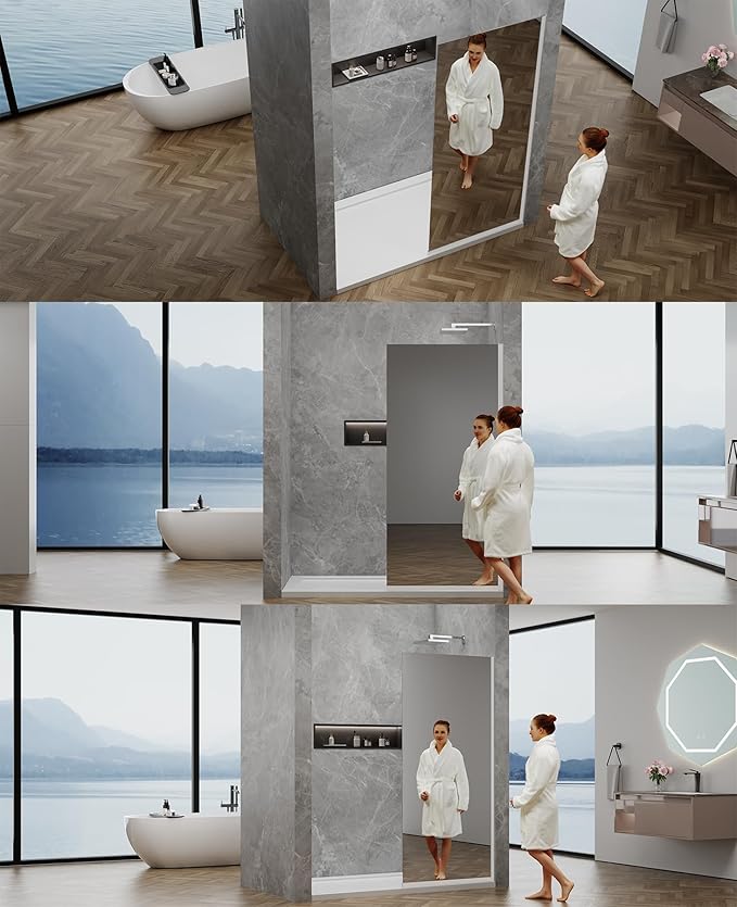 36"x76" Fixed Glass Shower Door, Single Mirror Privacy 3/8" Thick Tempered Glass - Image 9