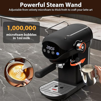 Espresso Machine with Steam Milk Frother Semi Automatic 20 Bar Compact Black - Image 4