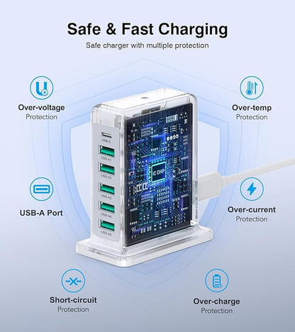 USB Charger Block, 45W 6-Port Charging Station - Image 7