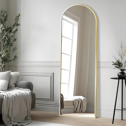 Full Length Mirror, 55x15‘’ Arched Wall Mirror for Bedroom, Long Gold Standing Floor Mirror, Full Body Tempered Glass Vanity Mirror with Aluminum Frame for Entryway, Living Room, Bathroom Décor
