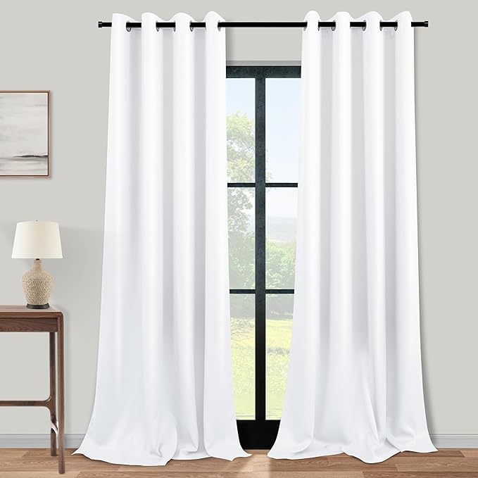 KOUFALL 132 Inch Curtains White Satin Polyester Not Linen Easy Sliding Grommet - Image 3
