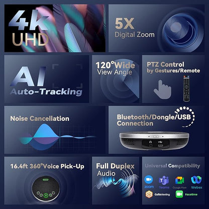 TONGVEO 4K Conference Room Camera System, AI Auto-Tracking PTZ Camera 5X - Image 2
