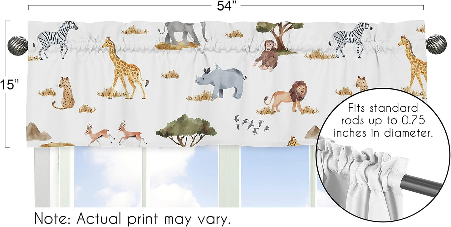 Sweet Jojo Designs Jungle Animals Window Treatment Valance Dark Hunter Green Yellow Grey Rust Orange Black and White Wildlife Safari Animal Gray Elephant Giraffe Lion Monkey Leopard Cheetah Zebra Bird