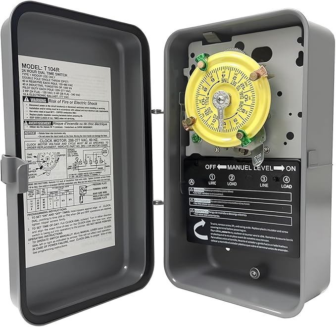 T104R Mechanical Timer Switch, 208–277 VAC 40 Amp, Pool Pump Switch, 24 Hour 12 by Bxmgr