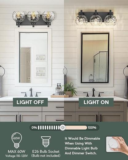METWET Bathroom Light Fixtures Over Mirror, 3-Light Matte Black Vanity Light - Image 6
