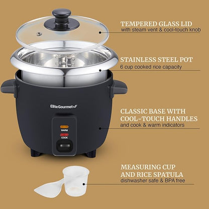 Elite Gourmet ERC006SS 6-Cup Electric Rice Cooker - Image 4