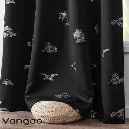 Kids Blackout Curtains for Bedroom 63 Inches Black 2 Panels | Blackout, Grommet, Silver Dino Foil Thermal Insulated Drapes for Boys Girls ‌Newborn‌ ‌Toddler‌ ‌Preschooler Nursery