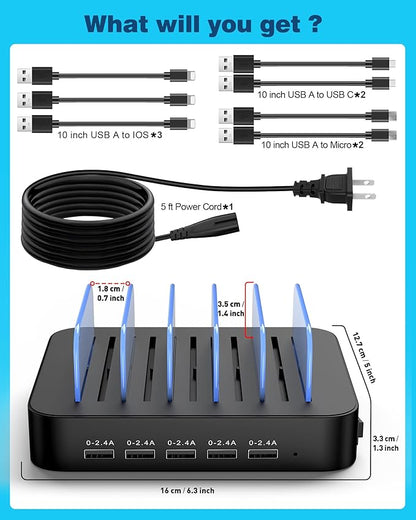 MSTJRY Charging Station for Multiple Devices : 5 Port Multi USB-A Charger - Image 8