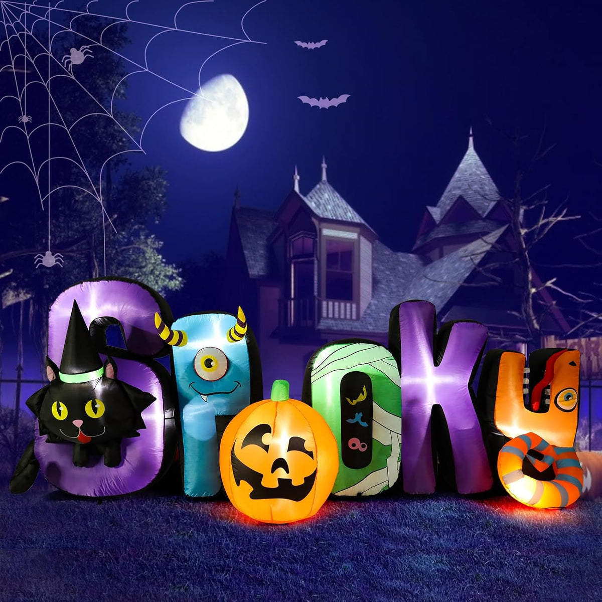 MUMTOP 8.85 Ft Inflatable Outdoor Halloween Decor with Spooky and Black Cat