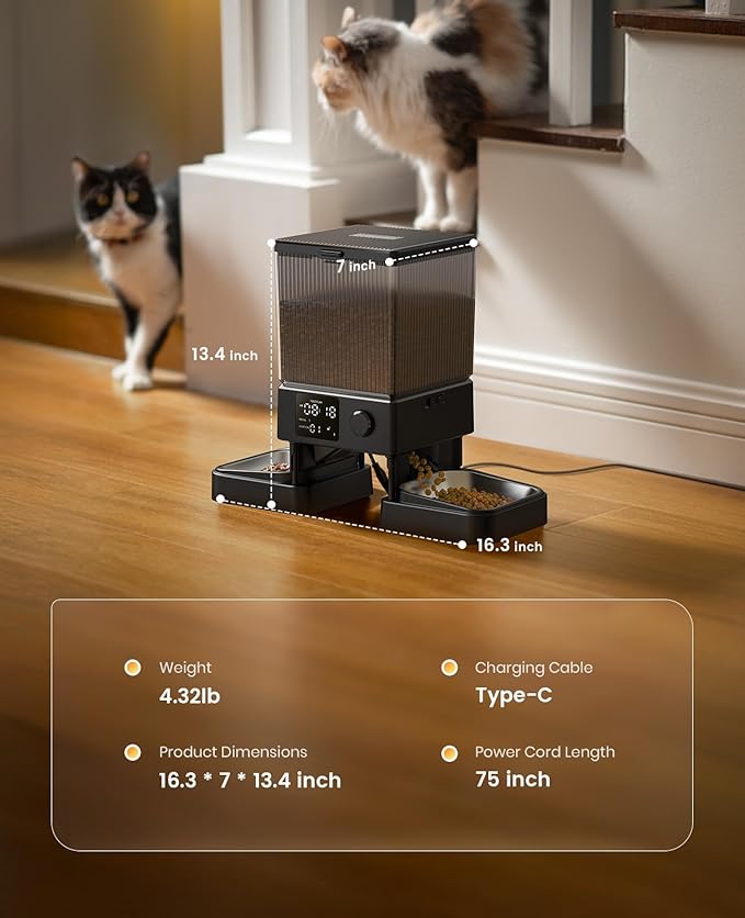 oneisall Automatic Cat Feeder for 2 Cats, 20 Cups/5L Automatic Cat Food - Image 9