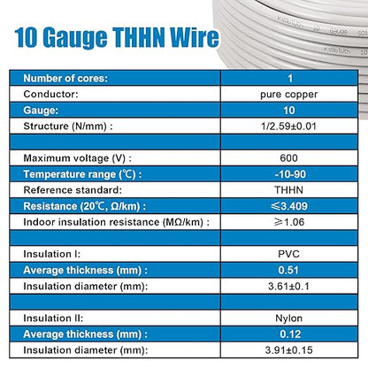 THHN Wire 10 Gauge 200 FT OFC Electrical Wire, 10 AWG Solid Copper Wire Rated - Image 5
