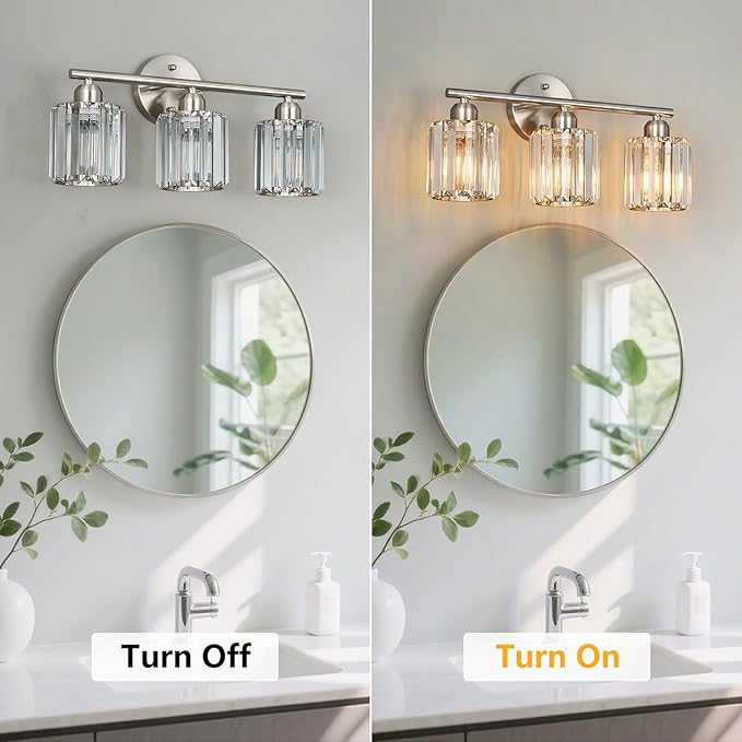 FDPBY Modern 3 Light Crystal Vanity Light, Brushed Nickel Vertical Bathroom - Image 6