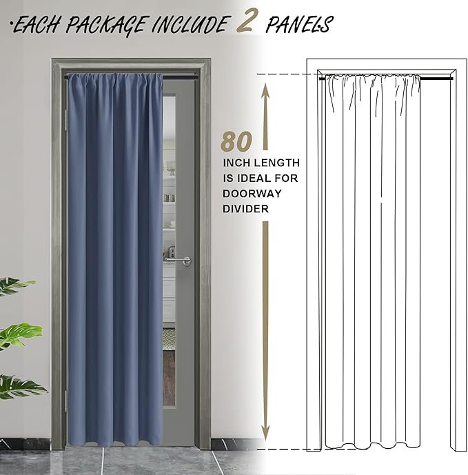JIUZHEN Blackout Doorway Curtains 80 inch Length - Image 2