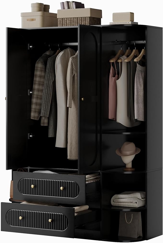 69” Fluted Large Capacity Storage Wardrobe Armoire, Wardrobe Armoire Wooden - Image 9