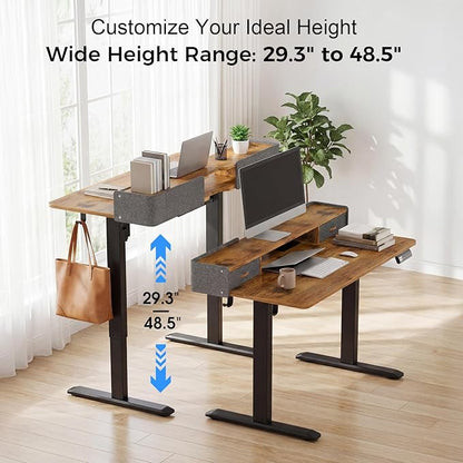 Electric Standing Desk with Drawers, 63 Inch Height Adjustable Desk with Power - Image 3