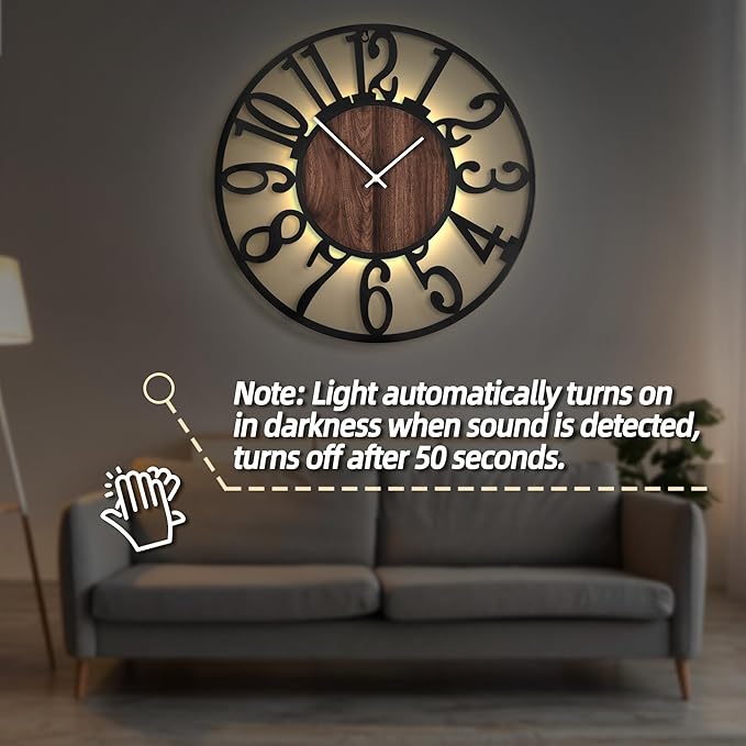 LEIKE Large Wall Clocks with Night Light Battery Operated, Silent Non Ticking - Image 5