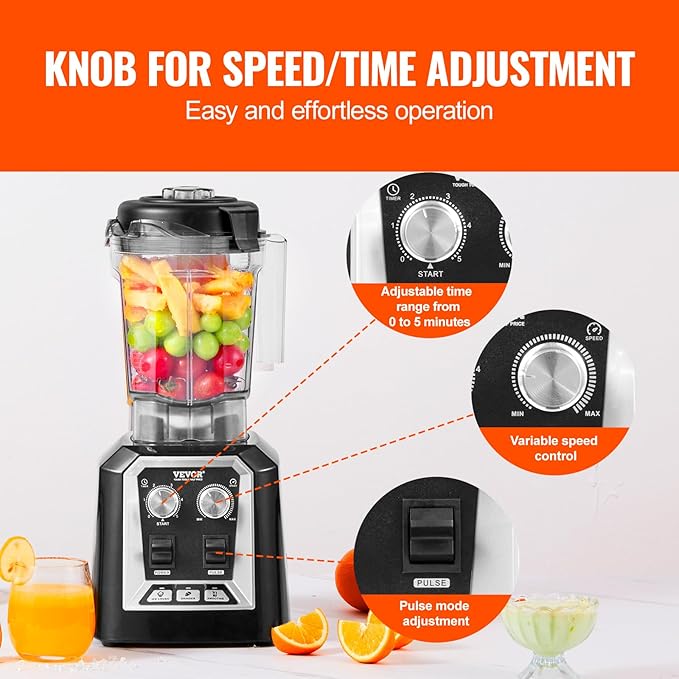 VEVOR Professional Blender, Commercial Countertop Blenders, 68 oz Jar Blender - Image 4