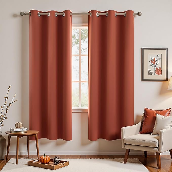 Dusty Burnt Orange Curtains 63 Inch Length by KOUFALL