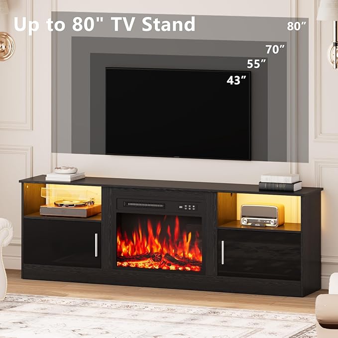 Fireplace TV Stand with 23" Electric Fireplace Heater Up to 80" TVs, Modern - Image 7