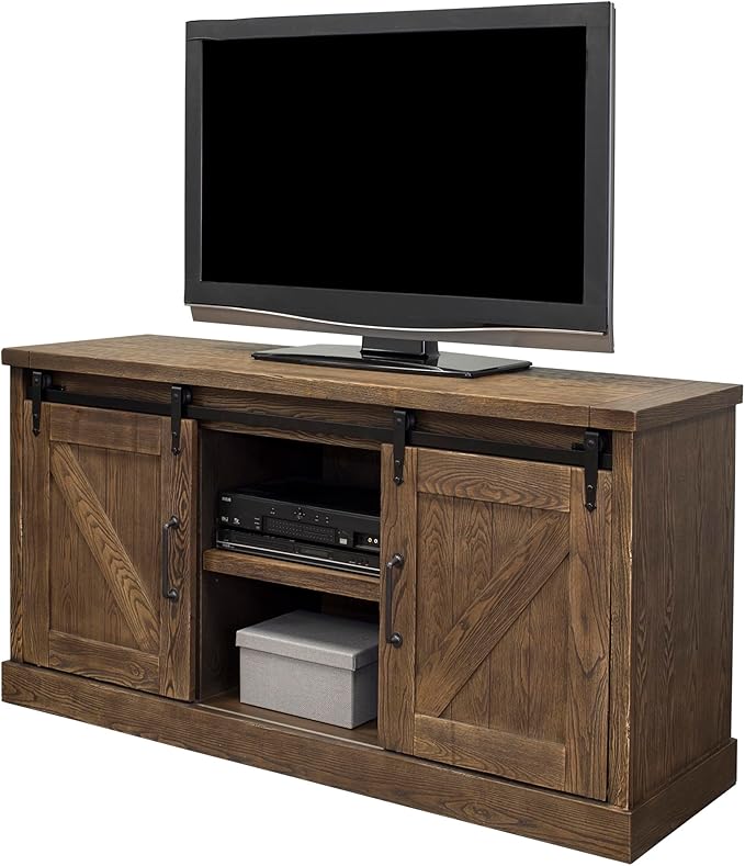 Avondale 60" TV Console Barn Door Entertainment Stand Wood Accent Cabinet Brown - Image 8