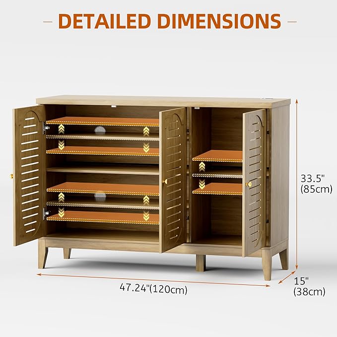 Vlsrka Shoe Cabinet with 3 Doors, Narrow Wooden Shoe Cabinet, Outdoor Hidden - Image 2