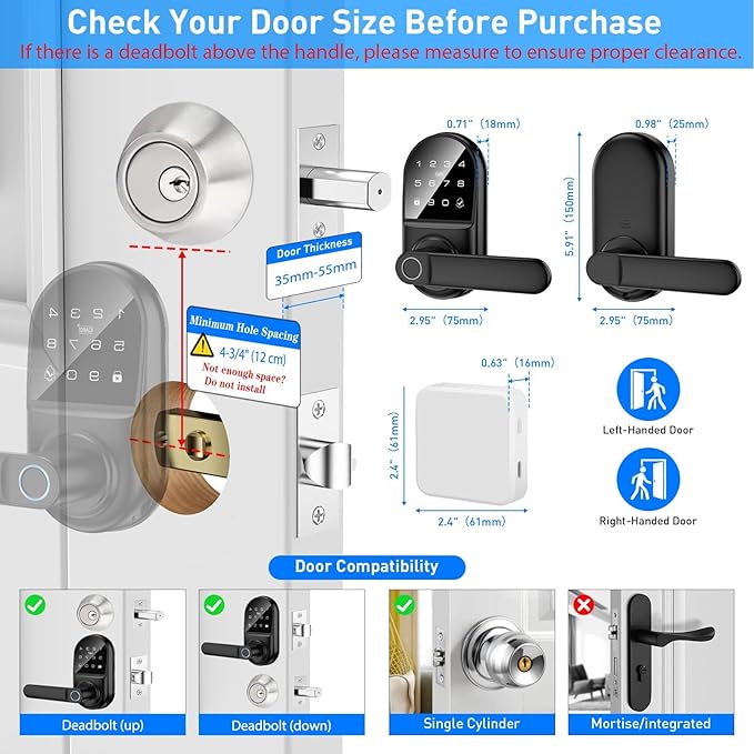 Smart keypad Door Lock with Handle，Fingerprint Keyless Entry Digital Lock with - Image 3