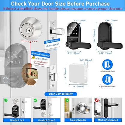 Smart keypad Door Lock with Handle，Fingerprint Keyless Entry Digital Lock with - Image 3