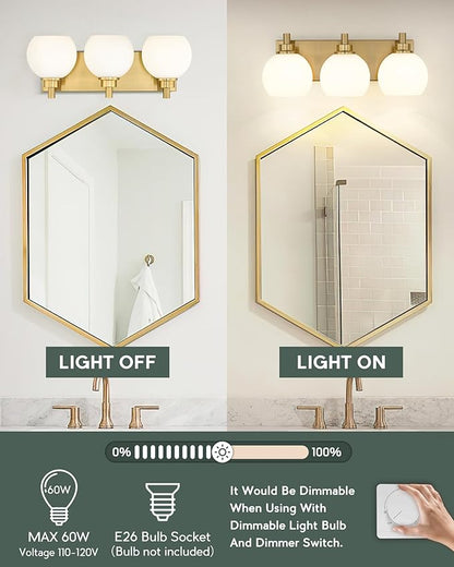 METWET Bathroom Light Fixtures, 3-Light Brushed Gold Vanity Light, Modern Wall - Image 2