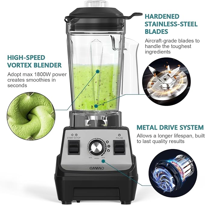 OMMO Blender 1800W, Professional High Speed Countertop Blender - Image 4