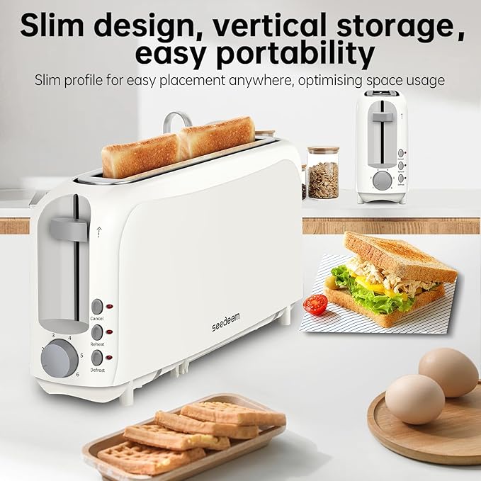 SEEDEEM 2 Slice Slim Toaster, Single 10" Long Slot Toaster Fits Bagels & - Image 2
