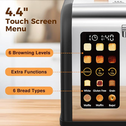 2 Slice Easy Touch Screen Toaster, Stainless Steel Toaster - Image 3