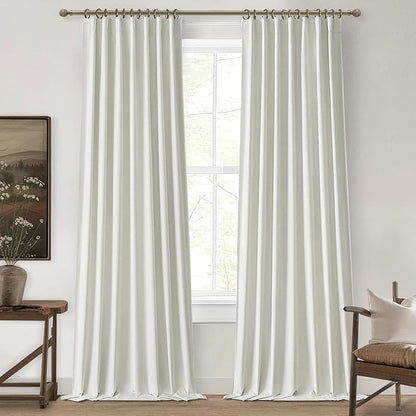 Pleated Beige Curtains 96 Inches Long 2 Panels Burg, Energy Efficient by QJMYDECO
