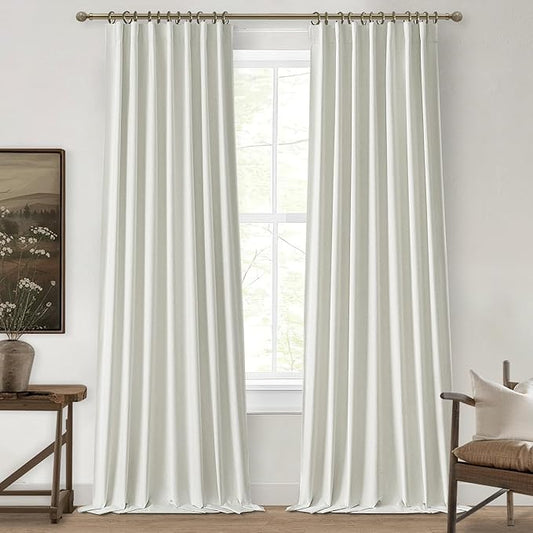 Pleated Beige Curtains 96 Inches Long 2 Panels Burg, Energy Efficient by QJMYDECO