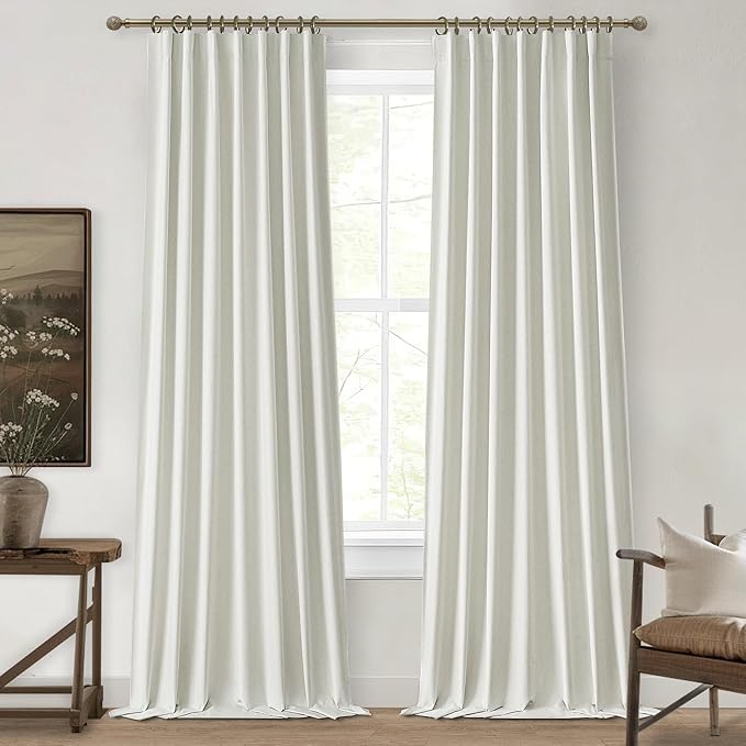 Pleated Beige Curtains 95 Inches Long 2 Panels Burg, Energy Efficient by QJMYDECO