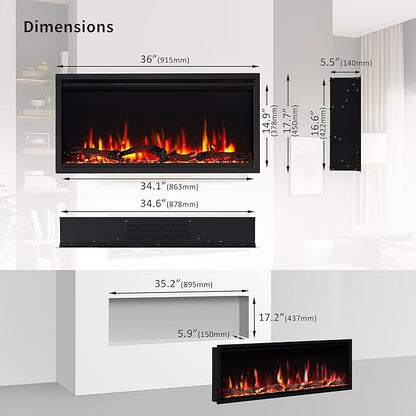 PuraFlame Herman 36 Inch Smart Linear Electric Fireplace - Image 5