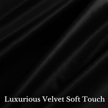 NICETOWN Black Short Velvet Curtains Panels 63" Long - Vintage Blackout Drapes for Classroom and Nursery Thermal Insulated, W42 x L63, 2 Panels