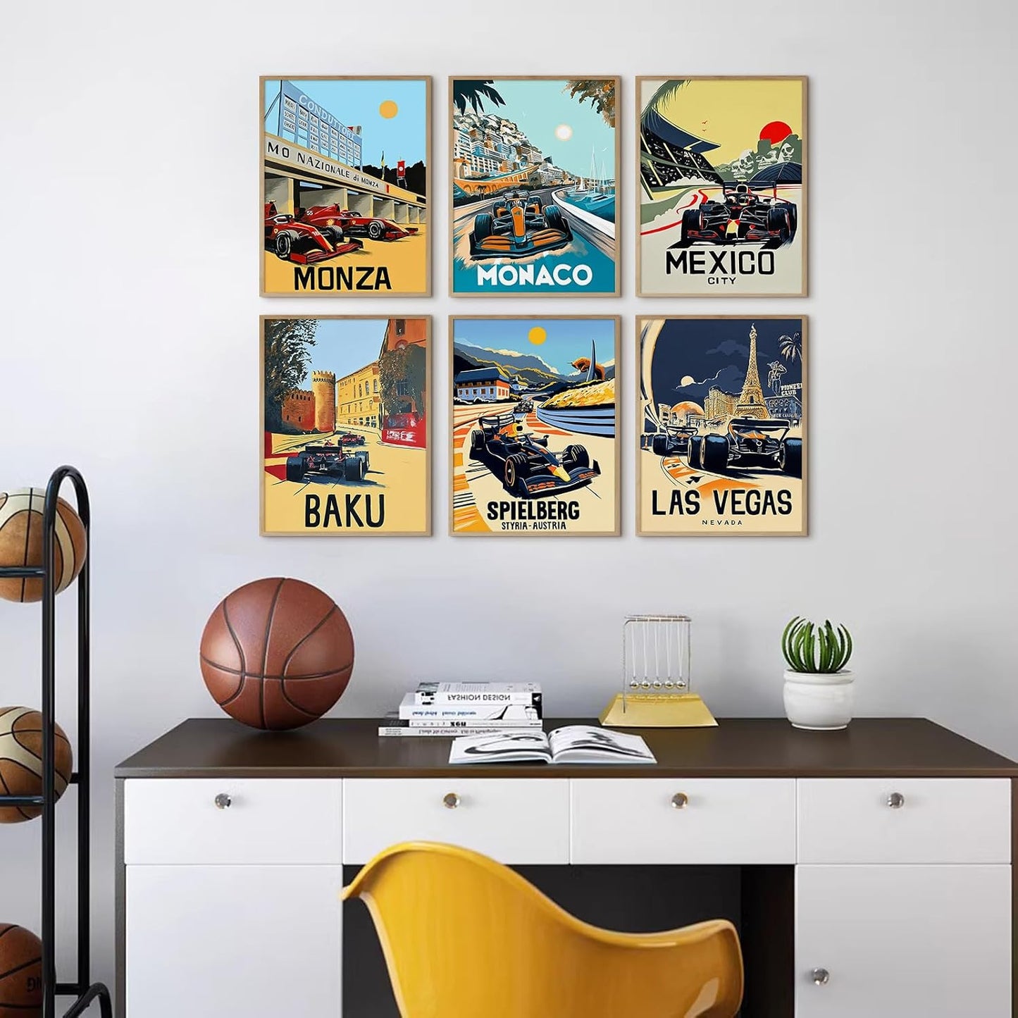 Tocliky F1 Poster Race Car Wall Art F1 Room Canvas Wall Decor Racing Posters Race Car Prints Vintage Racing Aesthetic Pictures Artwork for Boys Men Room Bedroom 8x10 Inch Unframed Set of 6