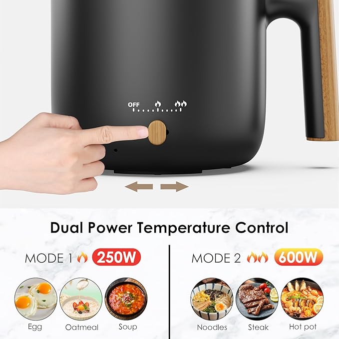 Audecook Hot Pot Electric with Steamer, 1.8L Portable Mini Travel Cooker - Image 3
