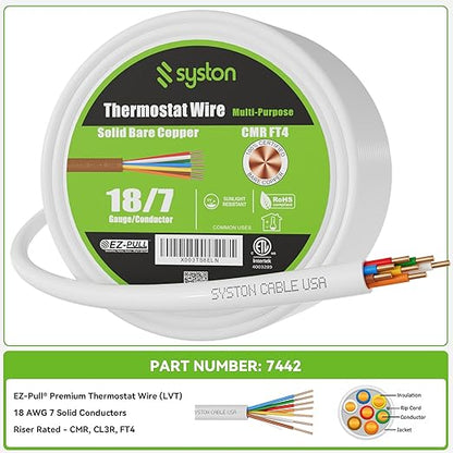 Syston 18/7 Thermostat Doorbell HVAC Heating Control Cable Wire, 100% Solid - Image 3