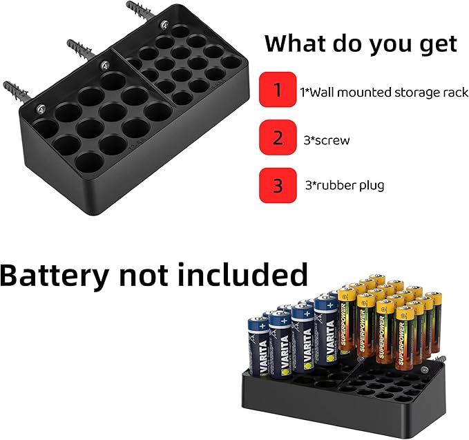 Battery Storage Organizer Battery Storage Box Black Fits 16 AAA & 12 AA - Image 3