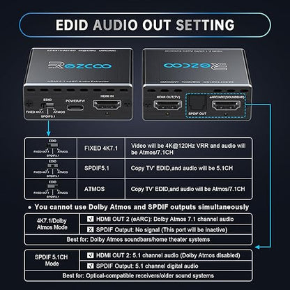 4K@120Hz HDMI 2.1 eARC Audio Extractor 1 in 1 Out Support VRR ALLM HDCP2.3 ARC - Image 3