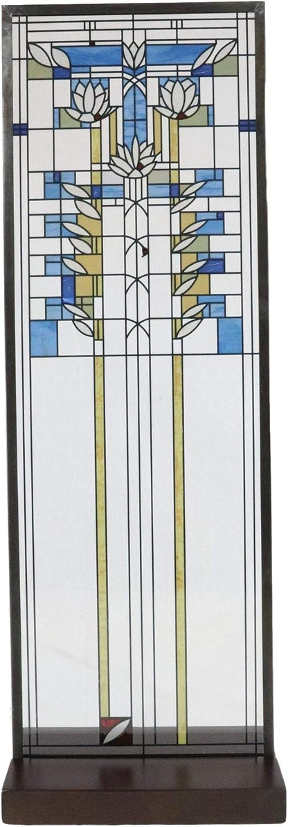 Ebros Frank Lloyd Wright Waterlilies Stained Glass Art Metal Framed Hanging Wall Decor Or Desktop Plaque 15"H X 5"W