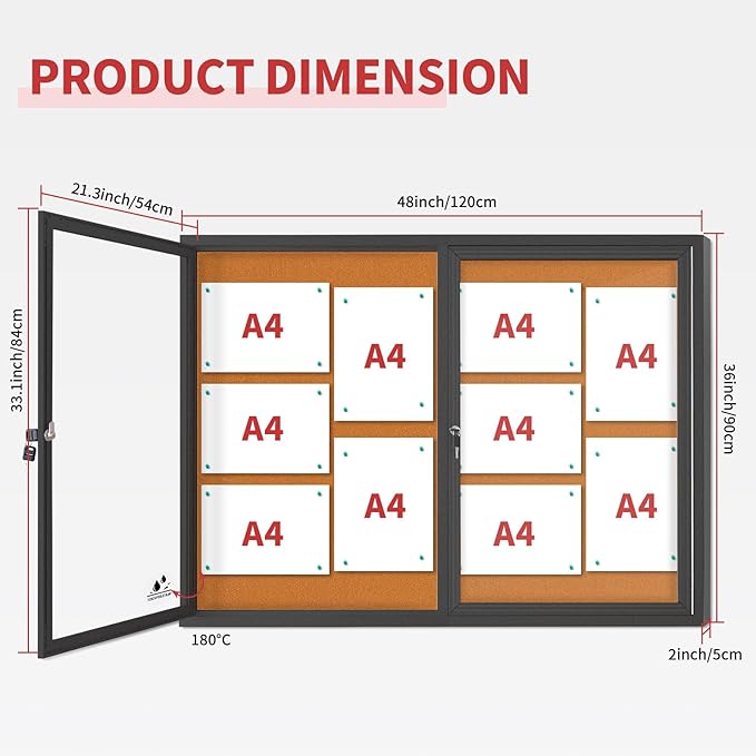 Enclosed Bulletin Board Lockable, Double-Door Weatherproof Outdoor Noticeboard - Image 4