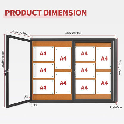 Enclosed Bulletin Board Lockable, Double-Door Weatherproof Outdoor Noticeboard - Image 4