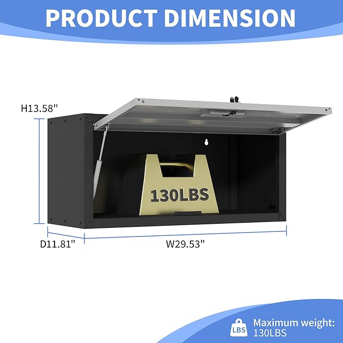 Garage Wall Cabinet with Flip-Up Door, Lockable Metal Storage Cabinet Wall - Image 3